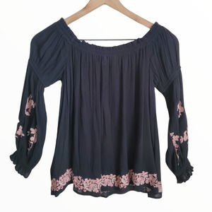 American Eagle Flowy Boho Floral Embroidered Top Long Sleeve Festical Hippie